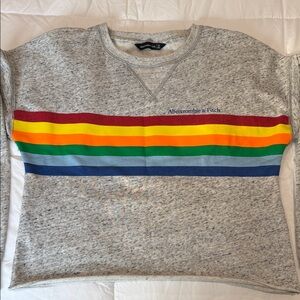 Abercrombie & Fitch Heathered Gray Cropped Sweatshirt with Colorful Stripes